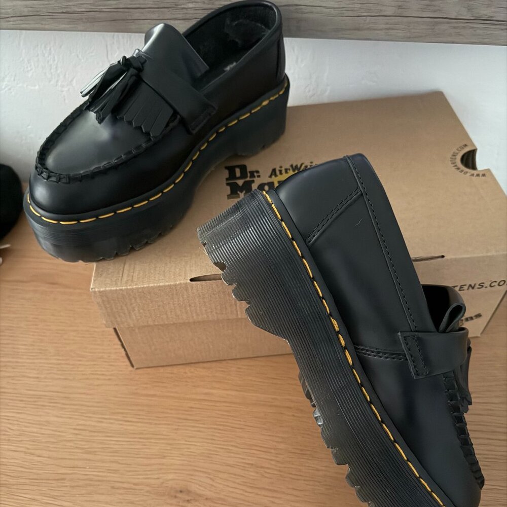 Doc Martens UNISEX Adrian Quad Leather Platform Loafers. US6 Men; US7 Ladies